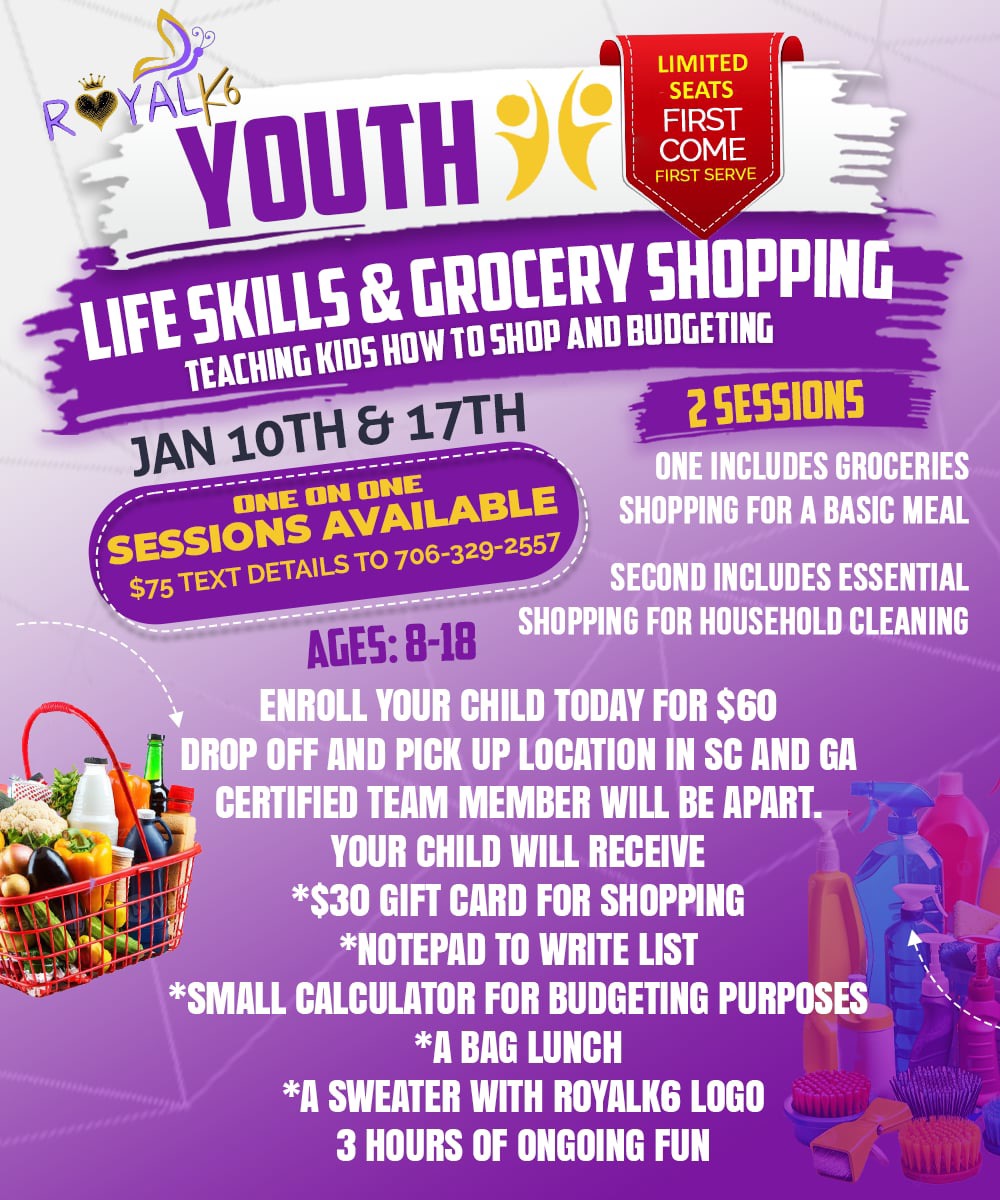 Youth Life Skills and Grocery Shopping event flyer